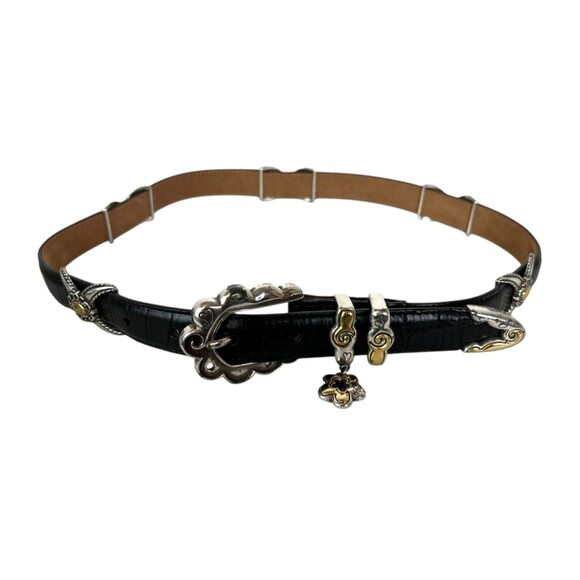 Brighton B10273 Vintage Black Leather Two-Tone Station Belt w Charm  Size M / 30 - Picture 1 of 10